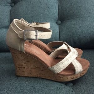 Toms Sienna Wedge Sandals - Cork & Cream Linen